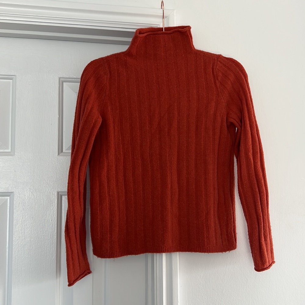 ♥️ Madewell Donegal Everest Mock Neck Wool Blend Rust Orange Sweater Size Medium - Picture 4 of 9
